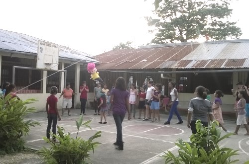 The basketball field in the orphanage